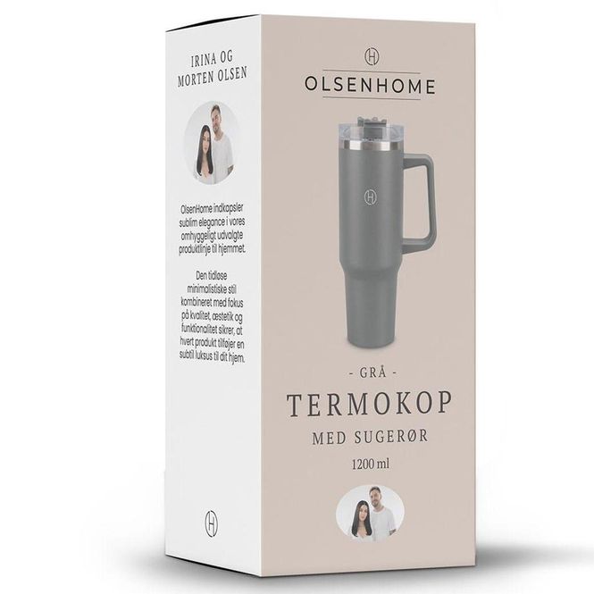 Hovedbilde Termokopp med Sugerør 1,2 Liter - Beige - OlsenHome