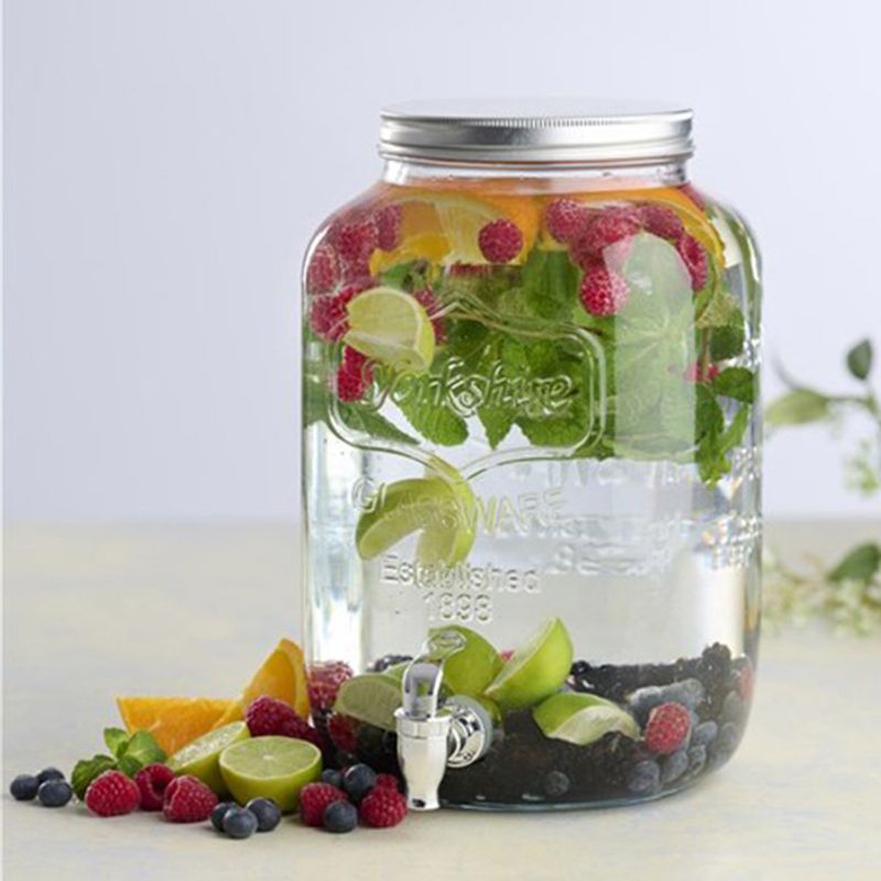 Drikkedispenser og oppbevaringskrukke i glass med tappekran 8 Liter