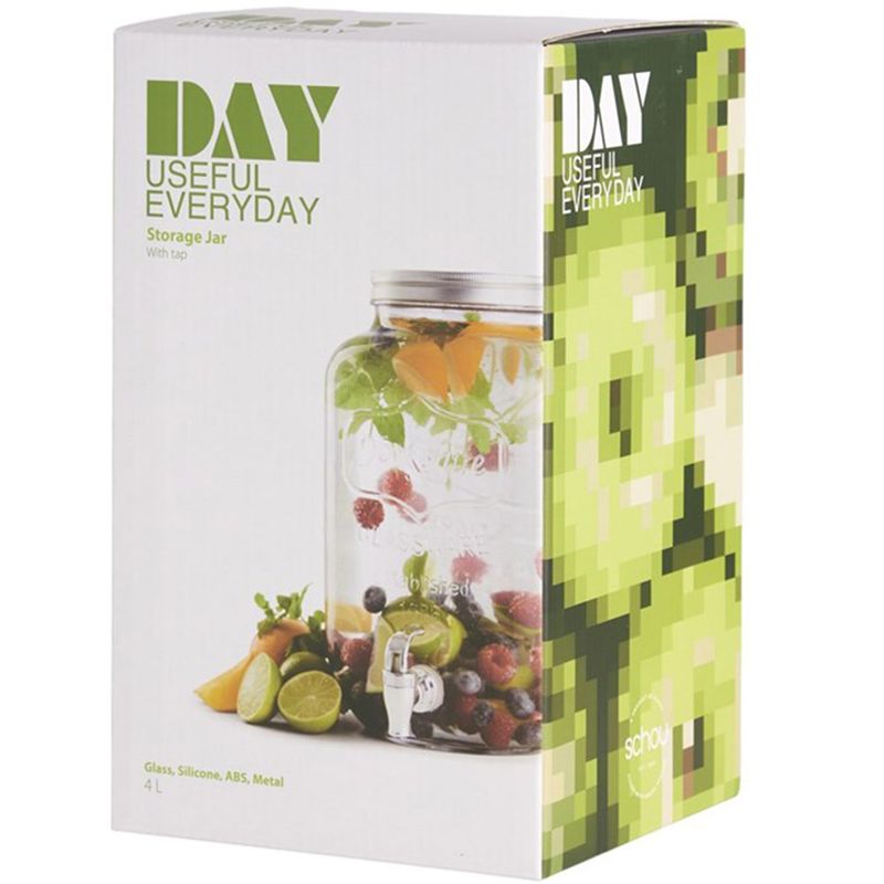 Drikkedispenser og oppbevaringskrukke i glass med tappekran 4 Liter